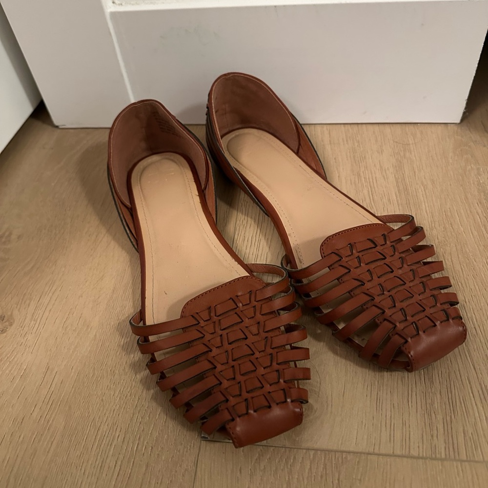 Woven Leather Flats in Cognac - Women's Casual Loafers - Picture 6 of 7